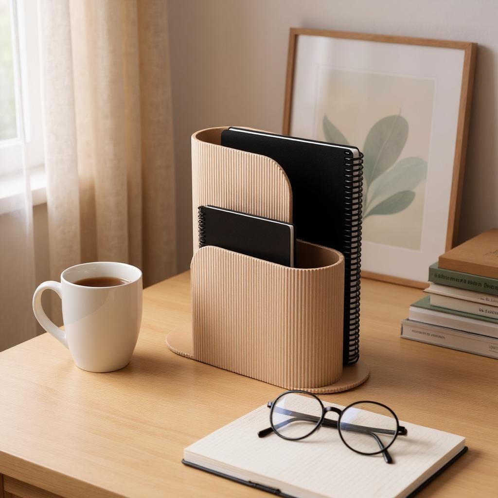 Modern Ribbed Notebook Stand |Multi-Slot Desk Organizer | Book Holder