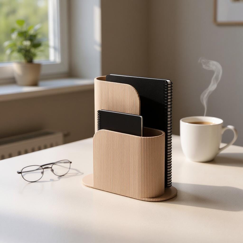 Modern Ribbed Notebook Stand |Multi-Slot Desk Organizer | Book Holder