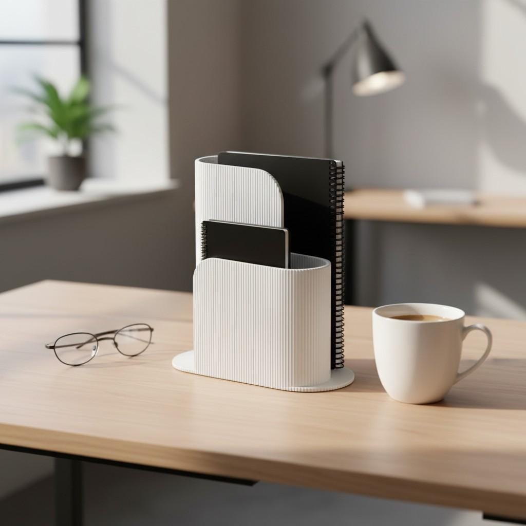 Modern Ribbed Notebook Stand |Multi-Slot Desk Organizer | Book Holder