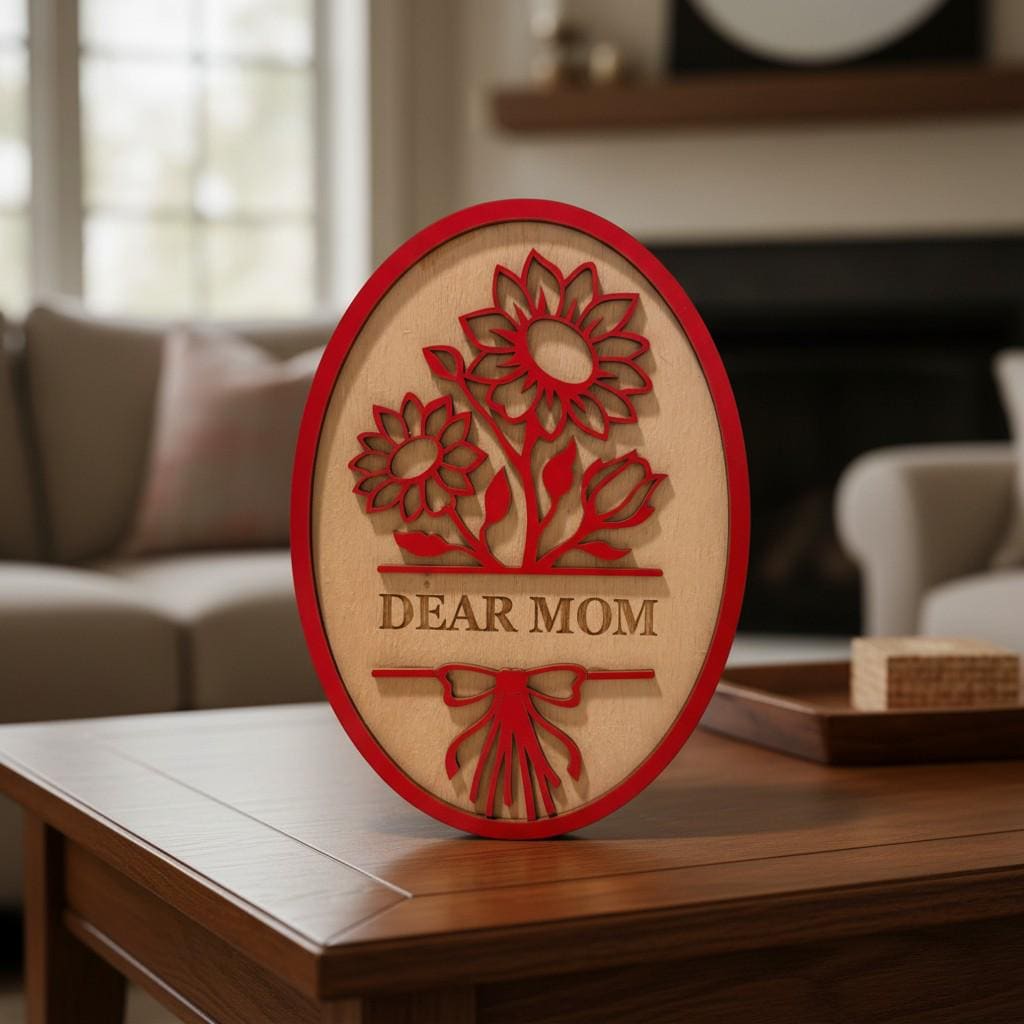 Dear Mom  Wood Plaque | Floral Sunflower Tulip Home Decor