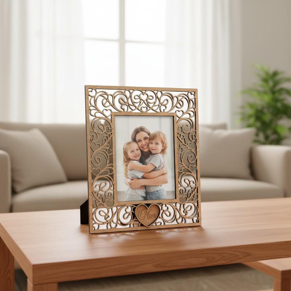 Mom Wooden Photo Frame - Filigree Design,Mother's Day Gift