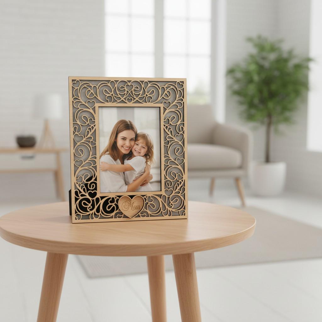 Mom Wooden Photo Frame - Filigree Design,Mother's Day Gift