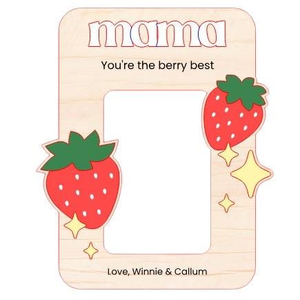 Personalized Strawberry Photo Frame – Wood Magnet, Mother's Day Gift