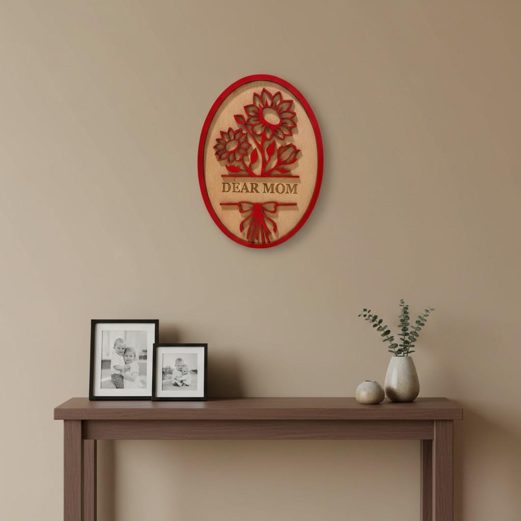 Dear Mom  Wood Plaque | Floral Sunflower Tulip Home Decor