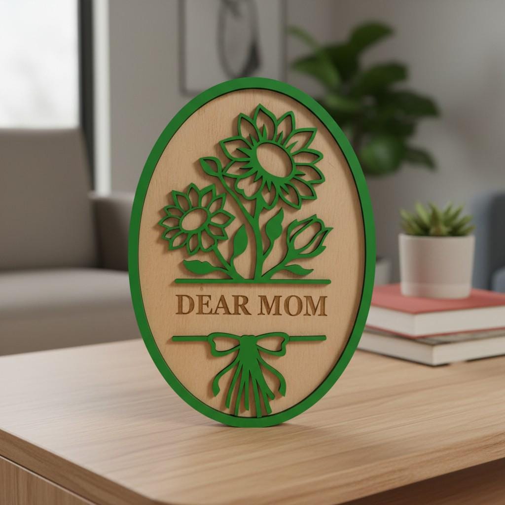Dear Mom  Wood Plaque | Floral Sunflower Tulip Home Decor