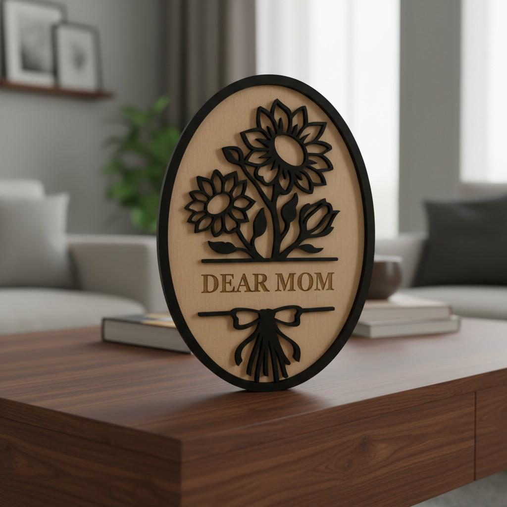 Dear Mom  Wood Plaque | Floral Sunflower Tulip Home Decor