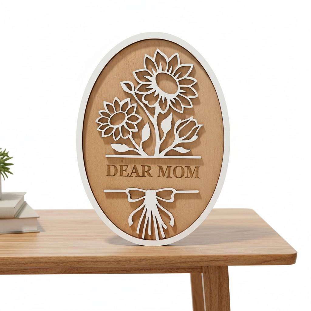 Dear Mom  Wood Plaque | Floral Sunflower Tulip Home Decor