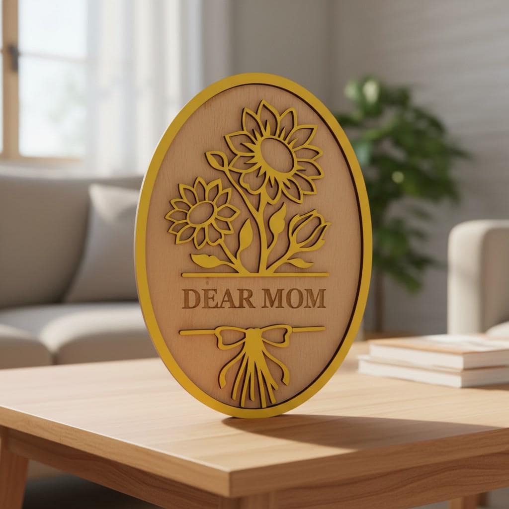 Dear Mom  Wood Plaque | Floral Sunflower Tulip Home Decor