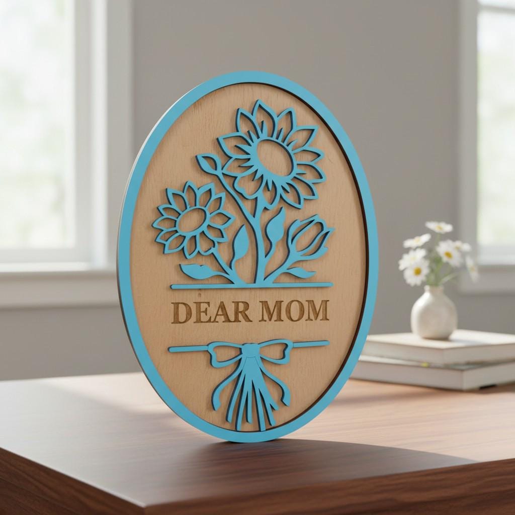 Dear Mom  Wood Plaque | Floral Sunflower Tulip Home Decor