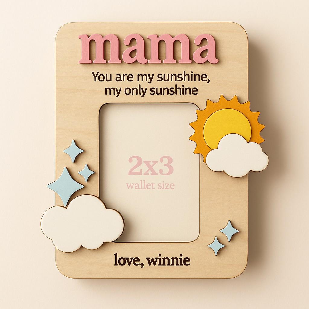 Sunshine  Personalized Magnetic Fridge Photo Frame -  Mother's Day Gift, Custom Wood Photo Magnet