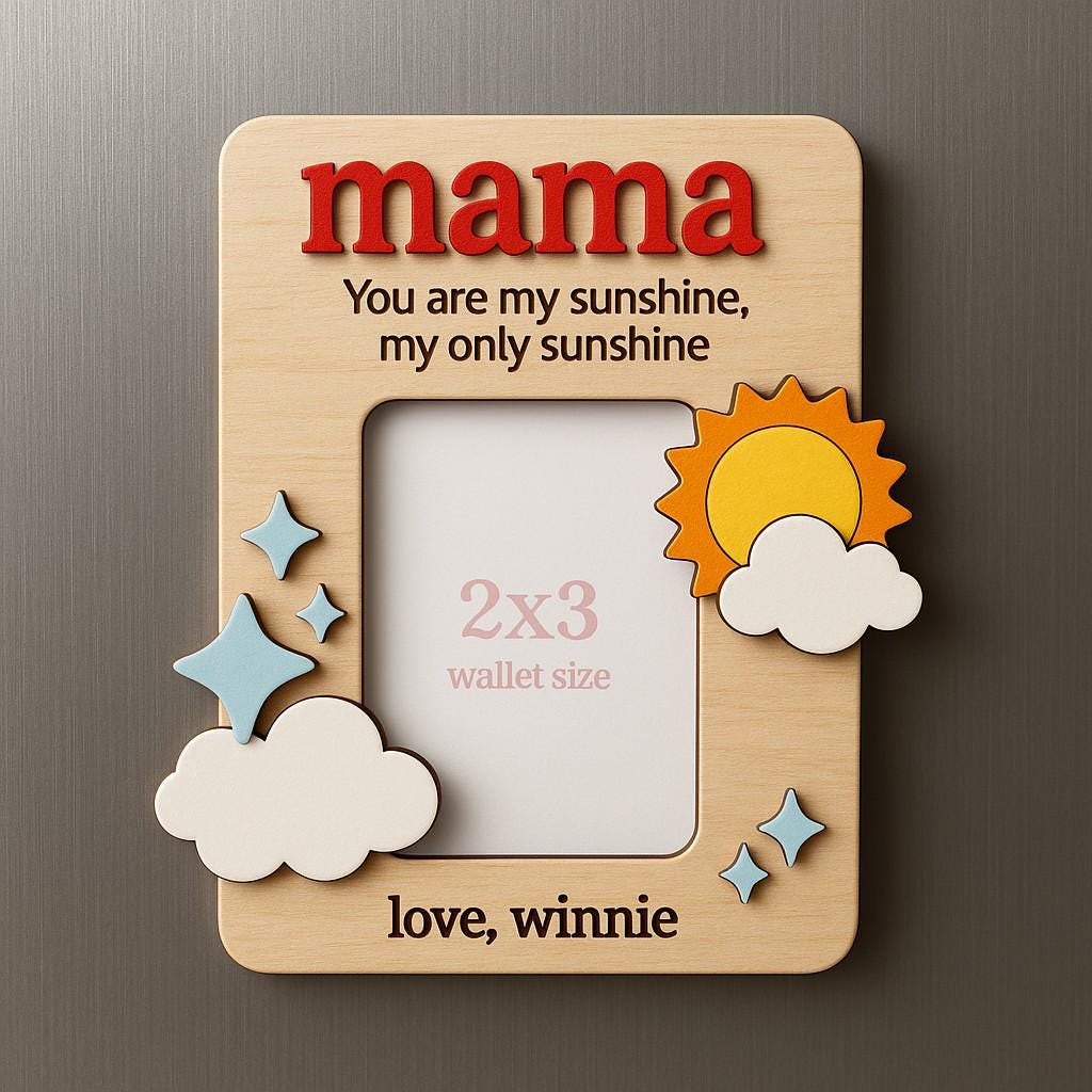 Sunshine  Personalized Magnetic Fridge Photo Frame -  Mother's Day Gift, Custom Wood Photo Magnet