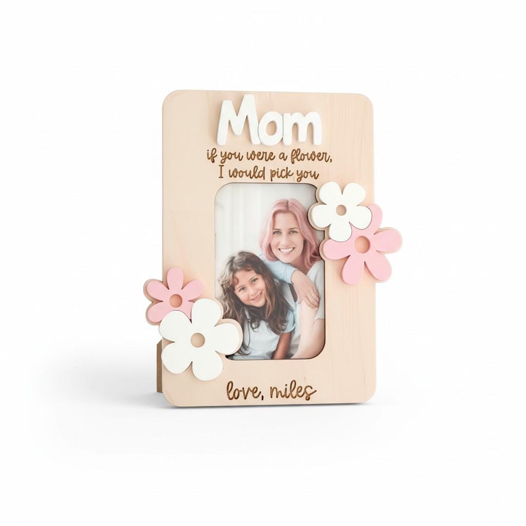 Personalized Daisy Photo Frame – Mother's Day Wood Magnet Gift