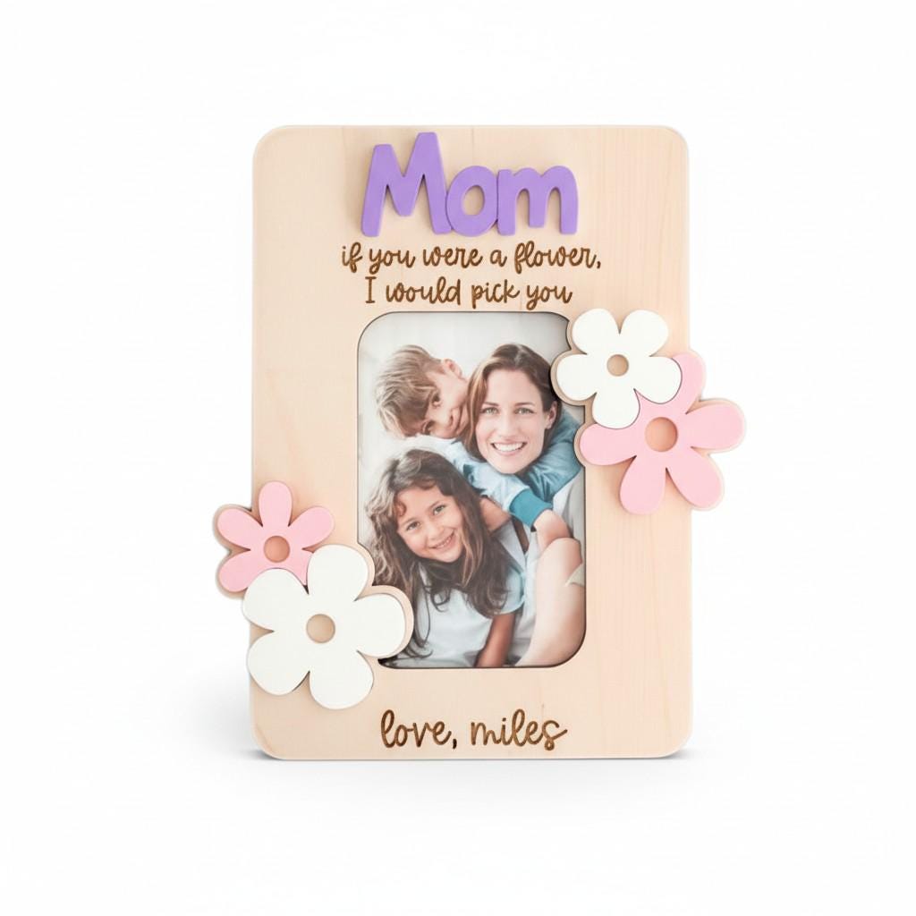 Personalized Daisy Photo Frame – Mother's Day Wood Magnet Gift