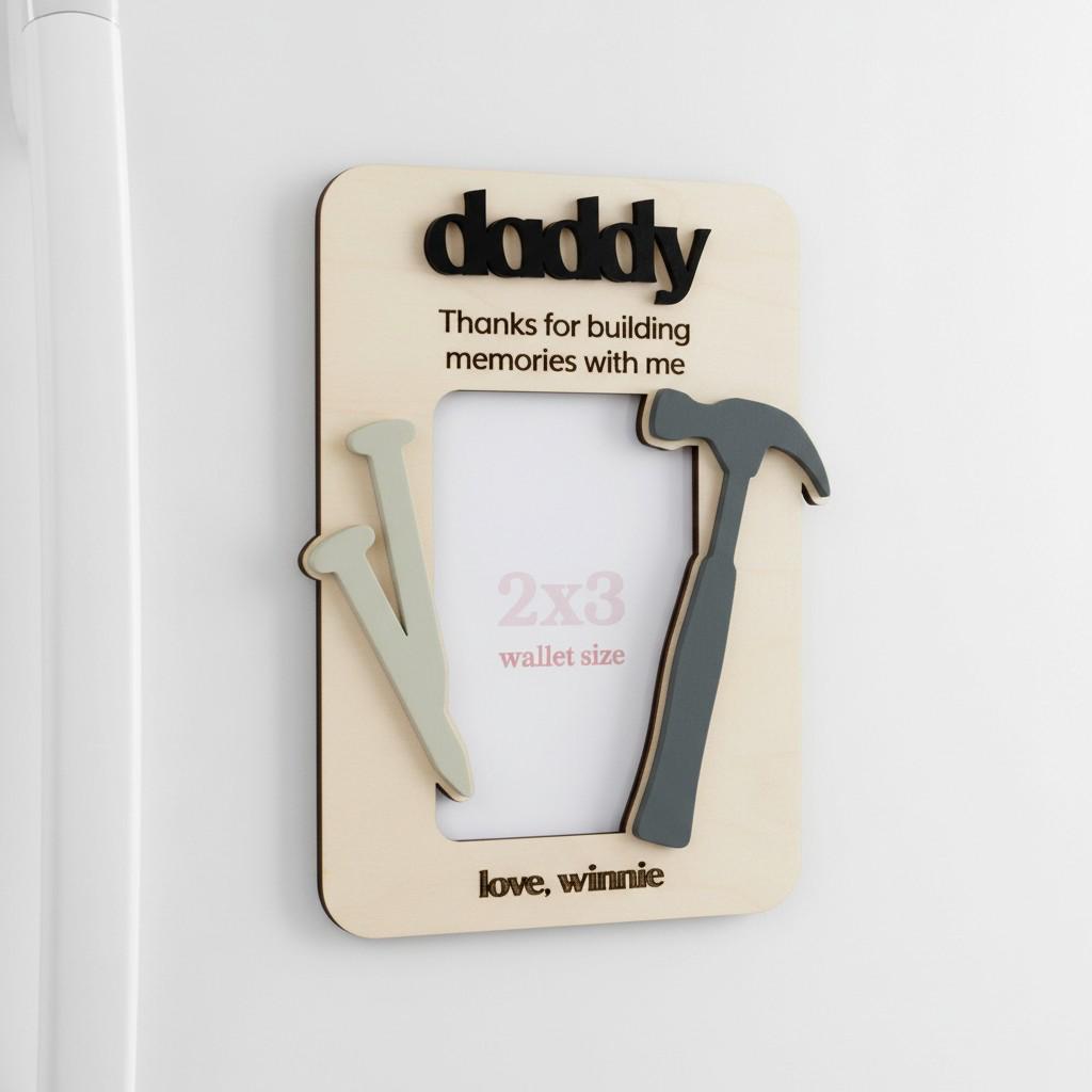 Personalized Hammer Fridge Frame –Father's/ Mother's Day Wood Magnet Gift