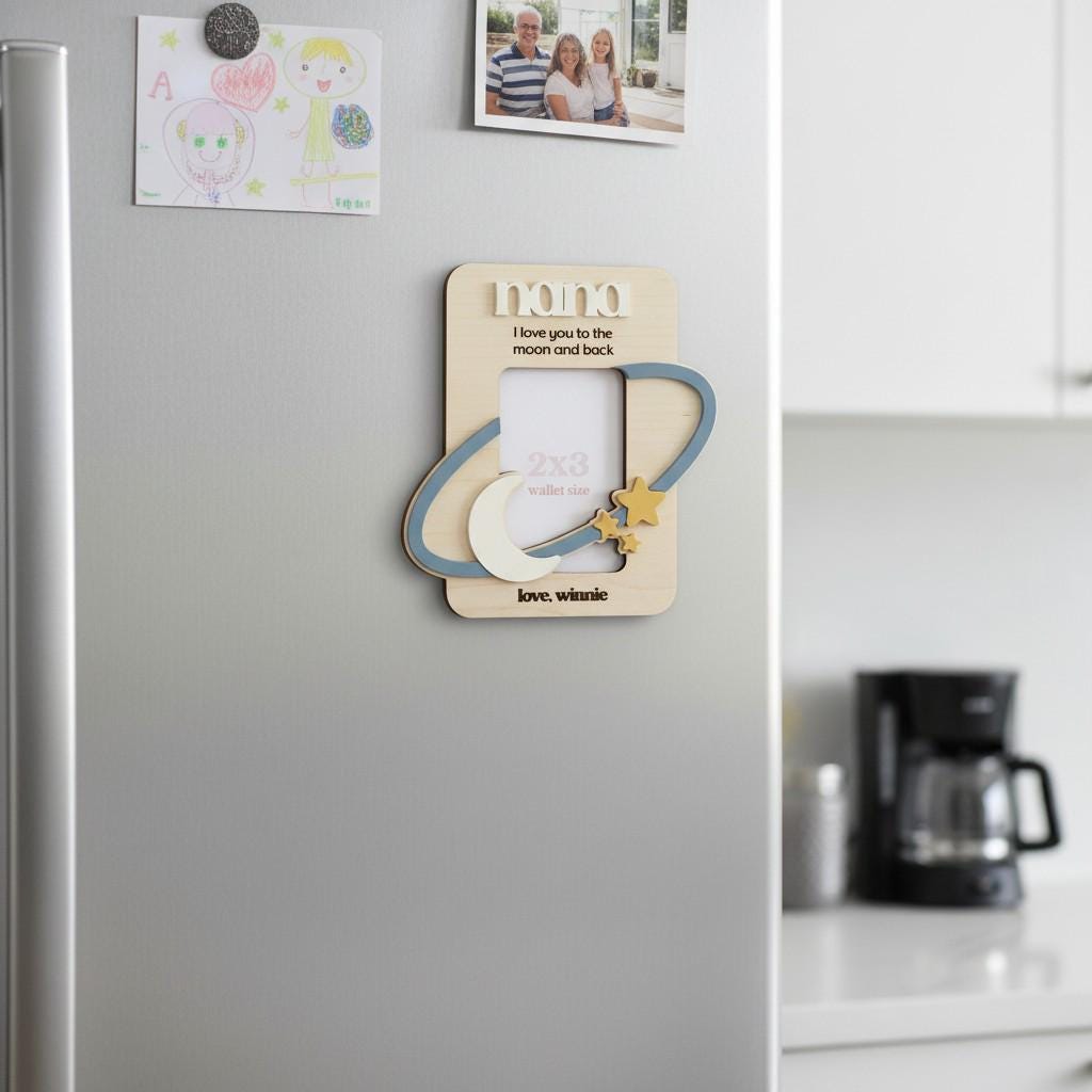 Personalized Space Fridge Frame –Father's/ Mother's Day Wood Magnet Gift