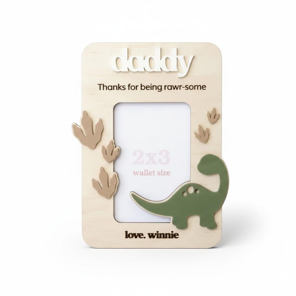 Personalized Dinosaur Fridge Frame –Father's/ Mother's Day Wood Magnet Gift