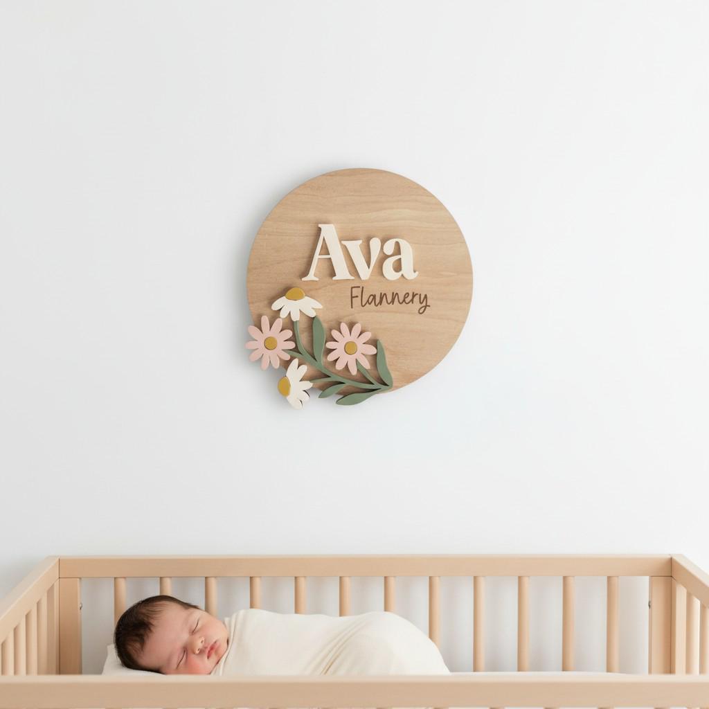 Custom Floral Name Sign | Personalized Baby Nursery Decor | Newborn Photo Prop | Wood and Acrylic