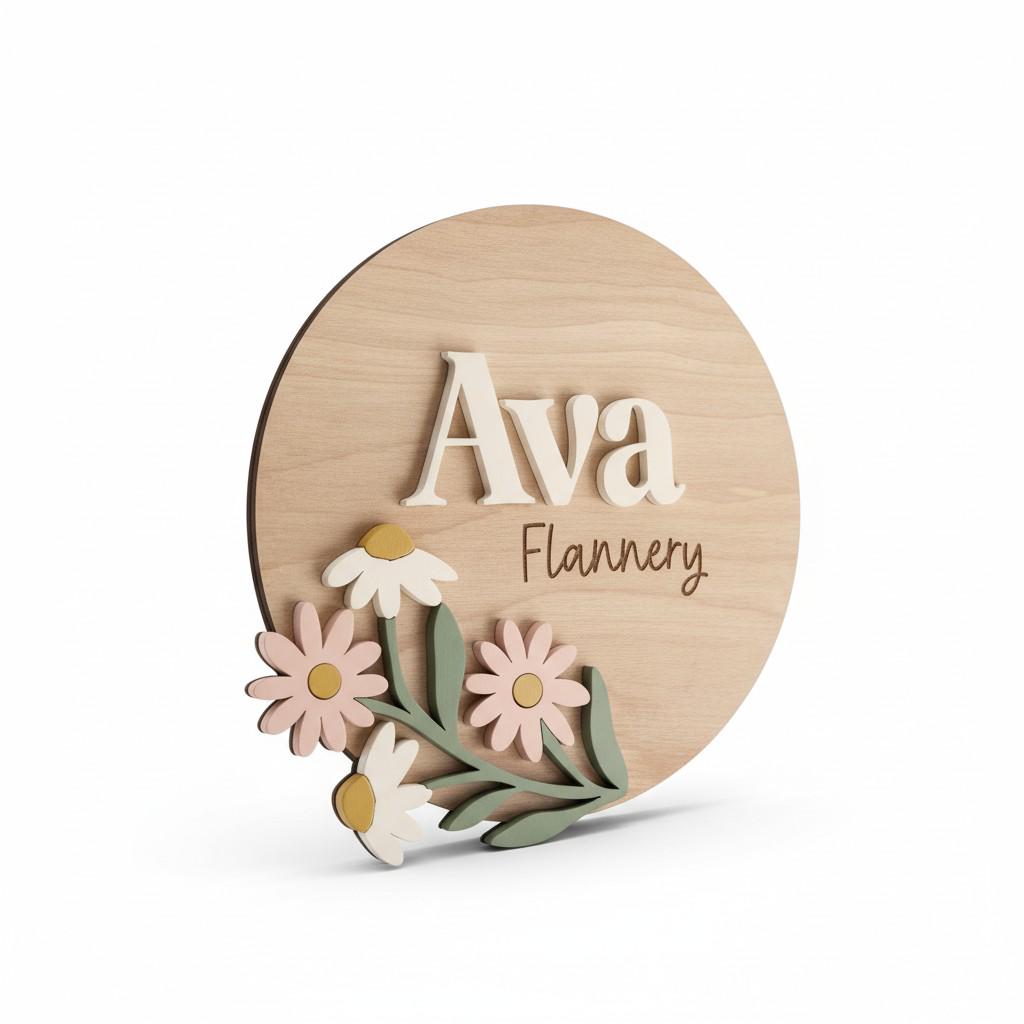 Custom Floral Name Sign | Personalized Baby Nursery Decor | Newborn Photo Prop | Wood and Acrylic