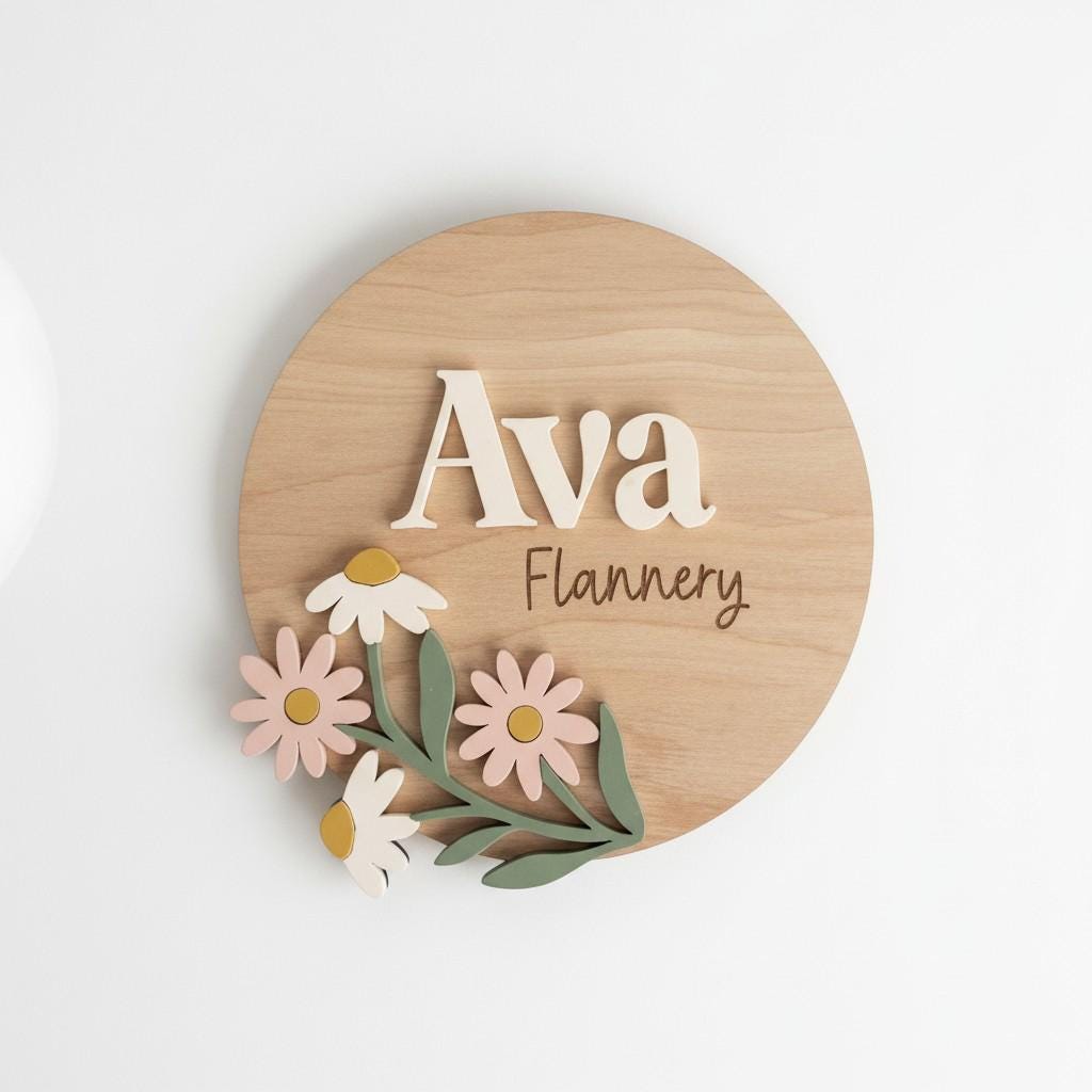 Custom Floral Name Sign | Personalized Baby Nursery Decor | Newborn Photo Prop | Wood and Acrylic