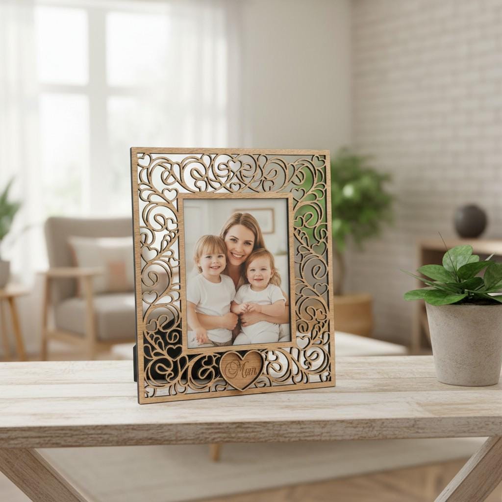 Mom Wooden Photo Frame - Filigree Design,Mother's Day Gift