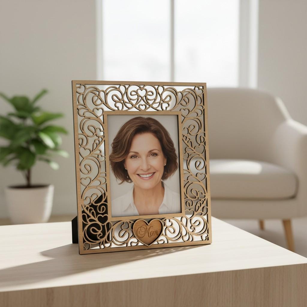 Mom Wooden Photo Frame - Filigree Design,Mother's Day Gift