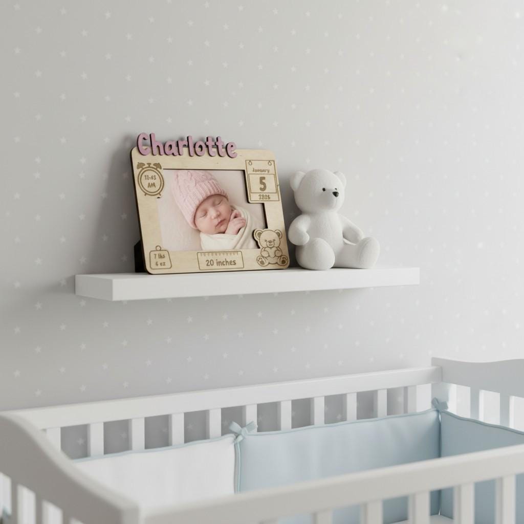 Personalized Baby Birth Stats Photo Frame - Custom Newborn Announcement Keepsake