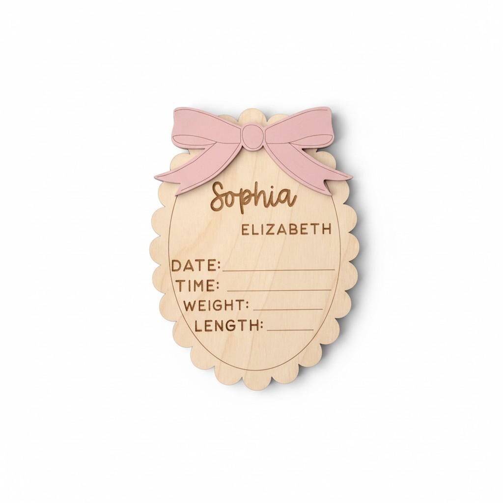 Personalized Baby Bow Birth Stat Sign - Custom Newborn Announcement Keepsake