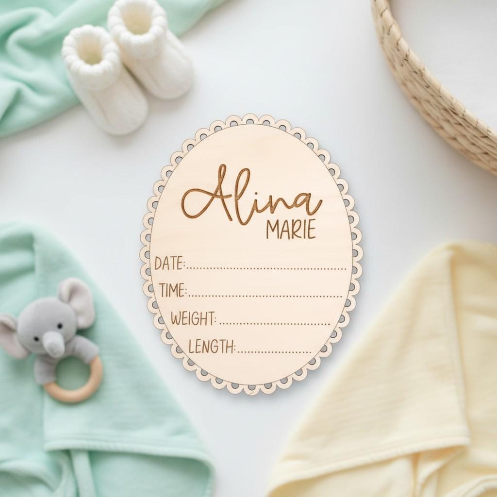 Personalized Baby Wooden Birth Stat Sign - Custom Newborn Announcement Keepsake