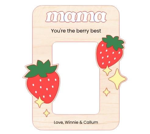 Personalized Strawberry Photo Frame – Wood Magnet, Mother's Day Gift