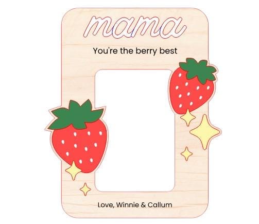 Personalized Strawberry Photo Frame – Wood Magnet, Mother's Day Gift