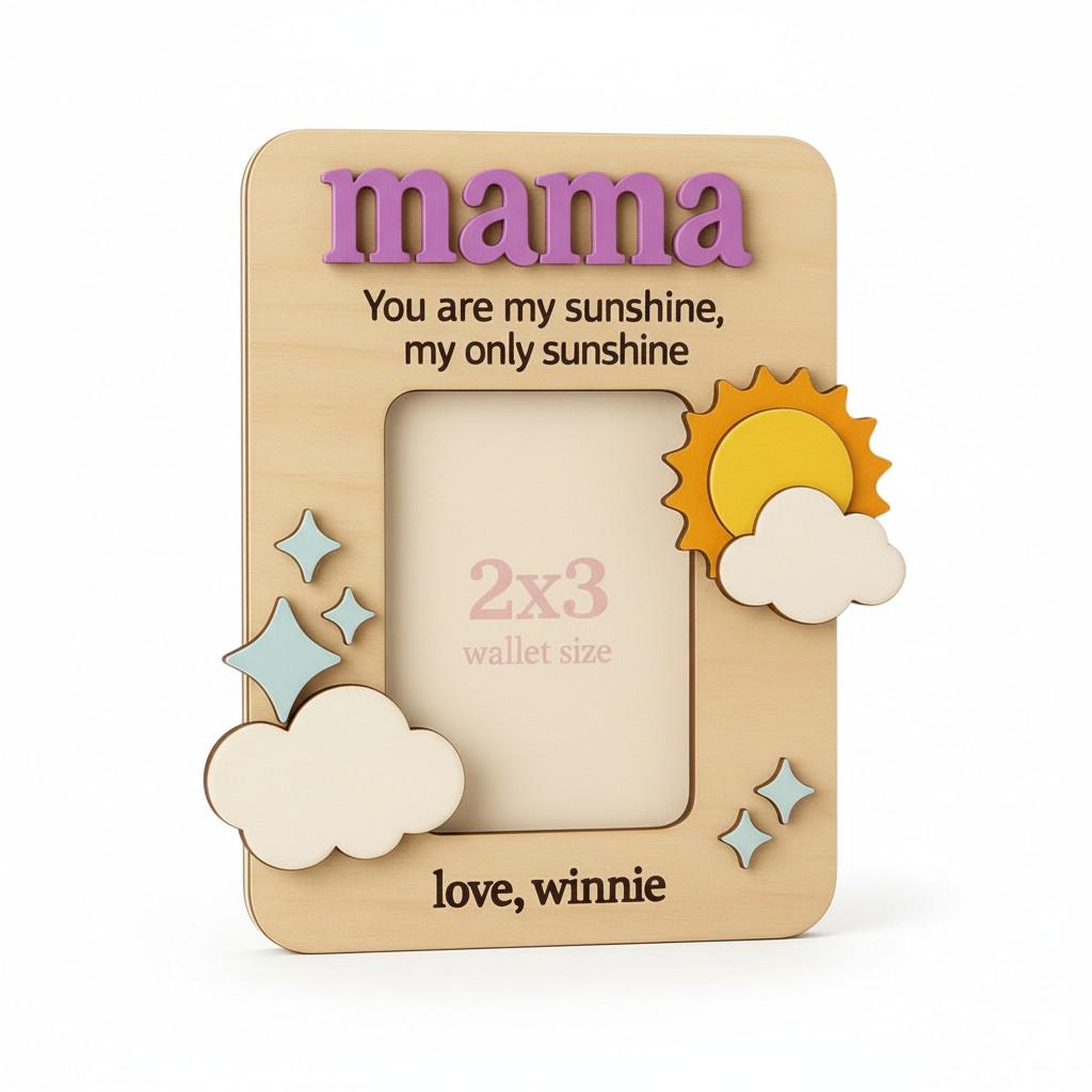 Sunshine  Personalized Magnetic Fridge Photo Frame -  Mother's Day Gift, Custom Wood Photo Magnet