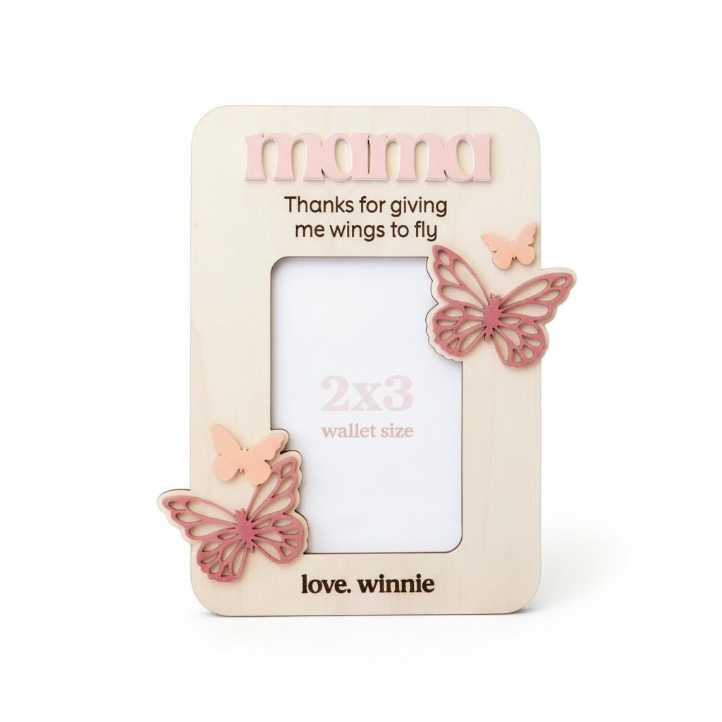 Butterfly Personalized Magnetic Fridge Photo Frame -  Mother's Day Gift, Custom Wood Photo Magnet