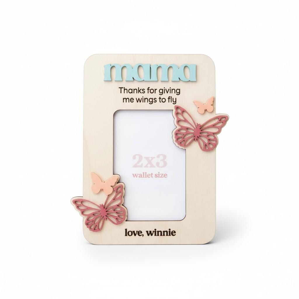Butterfly Personalized Magnetic Fridge Photo Frame -  Mother's Day Gift, Custom Wood Photo Magnet