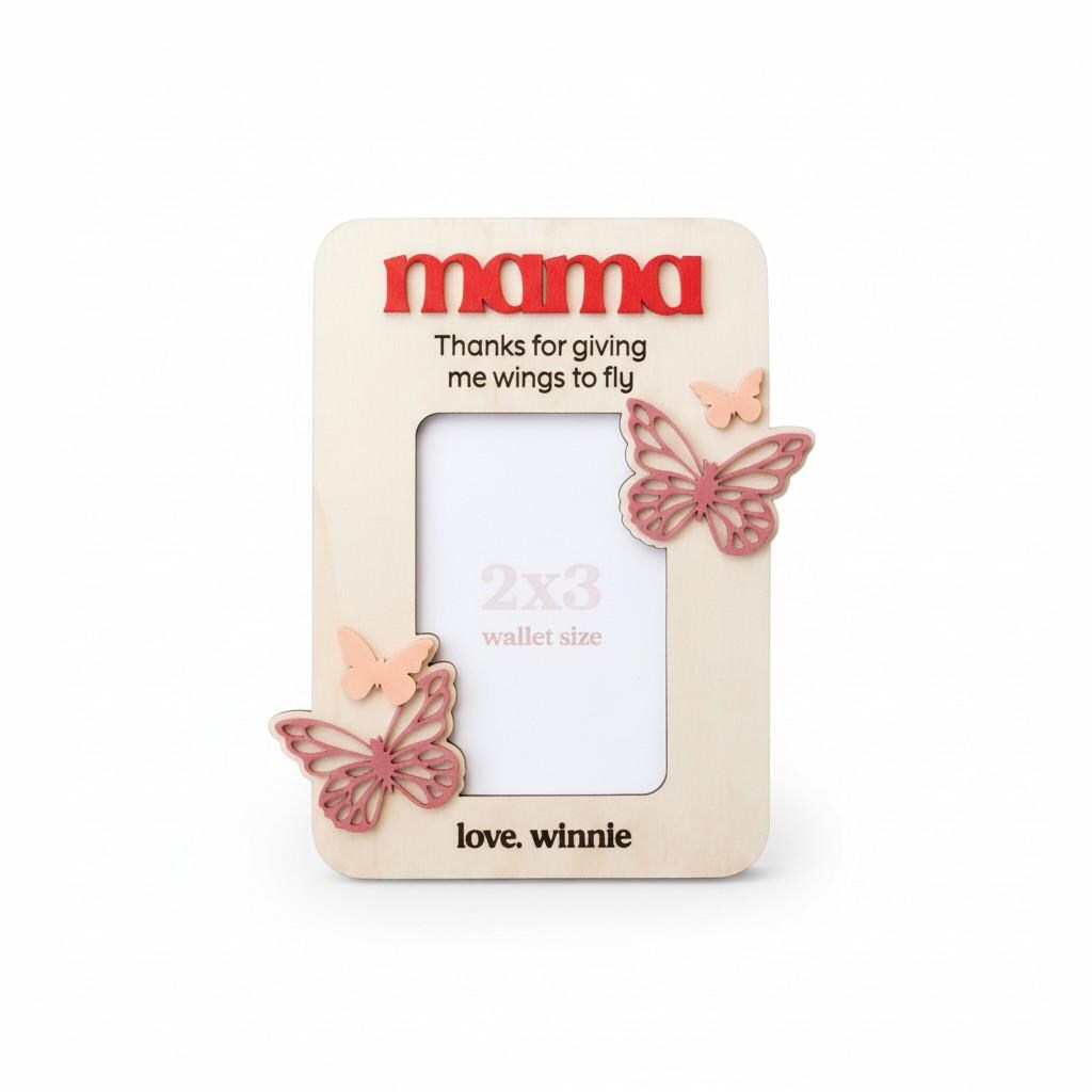 Butterfly Personalized Magnetic Fridge Photo Frame -  Mother's Day Gift, Custom Wood Photo Magnet