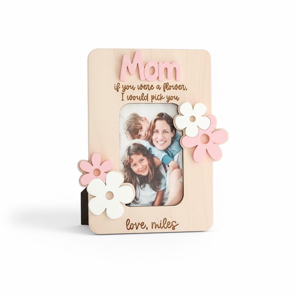 Personalized Daisy Photo Frame – Mother's Day Wood Magnet Gift