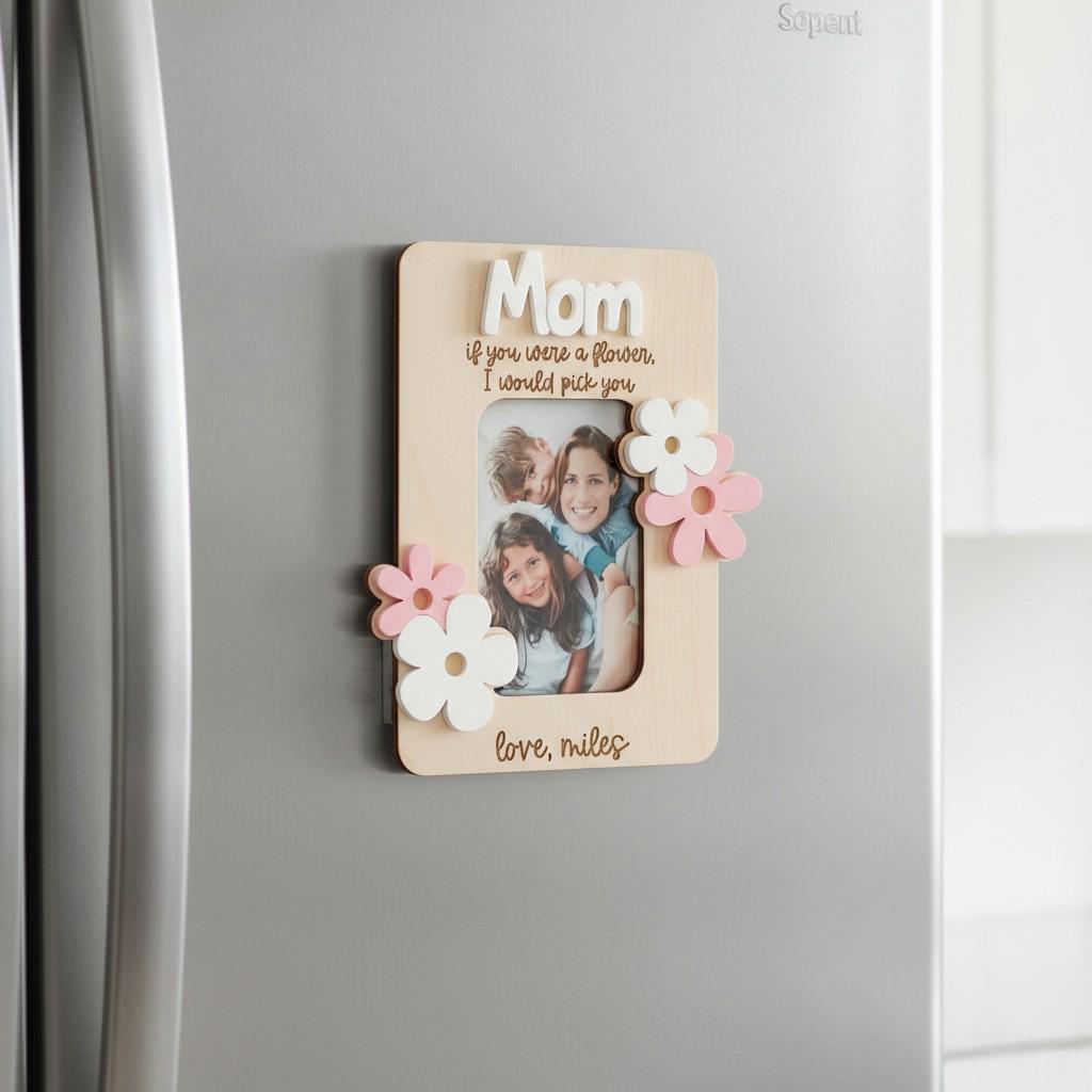 Personalized Daisy Photo Frame – Mother's Day Wood Magnet Gift