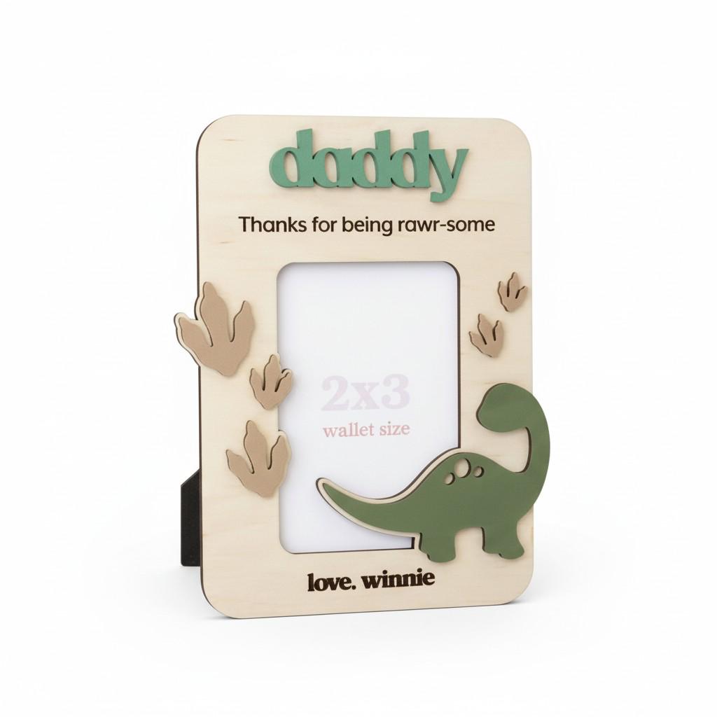 Personalized Dinosaur Fridge Frame –Father's/ Mother's Day Wood Magnet Gift