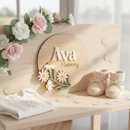 Custom Floral Name Sign | Personalized Baby Nursery Decor | Newborn Photo Prop | Wood and Acrylic
