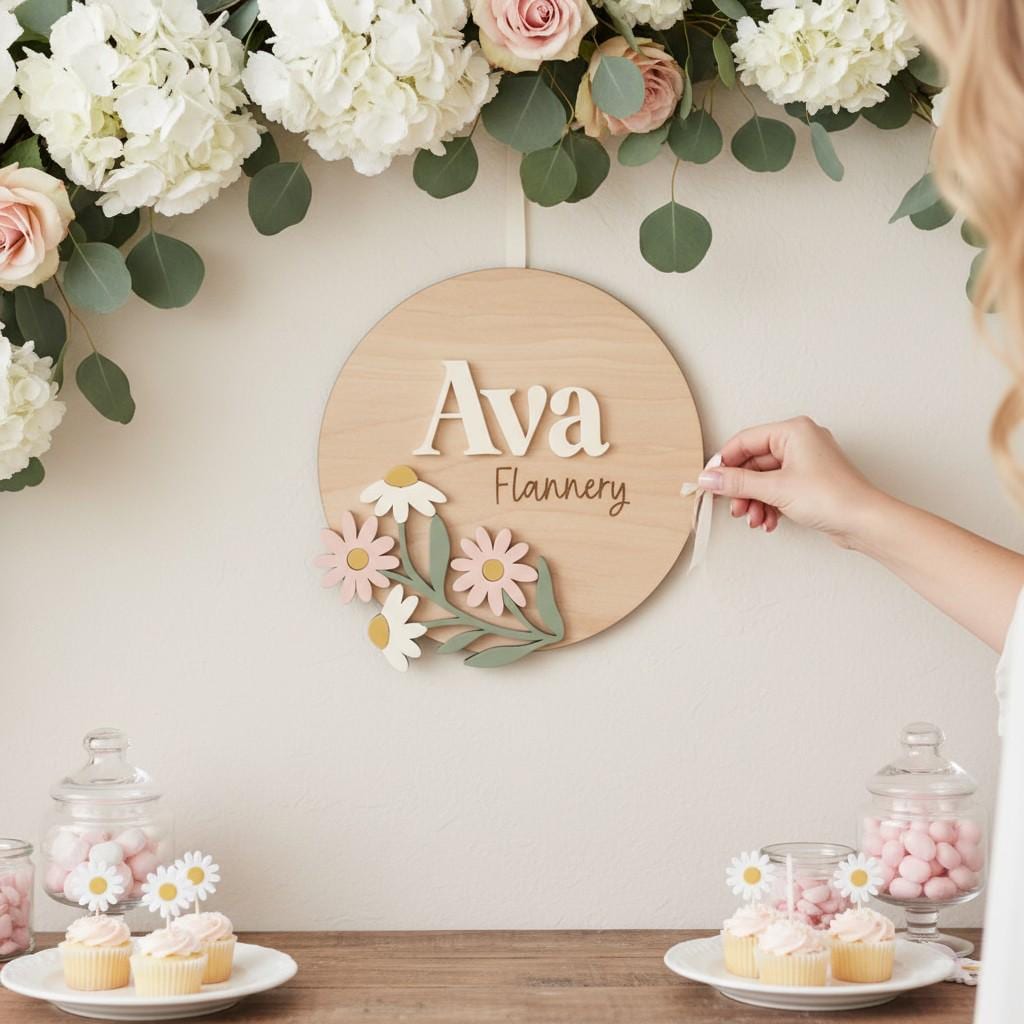 Custom Floral Name Sign | Personalized Baby Nursery Decor | Newborn Photo Prop | Wood and Acrylic
