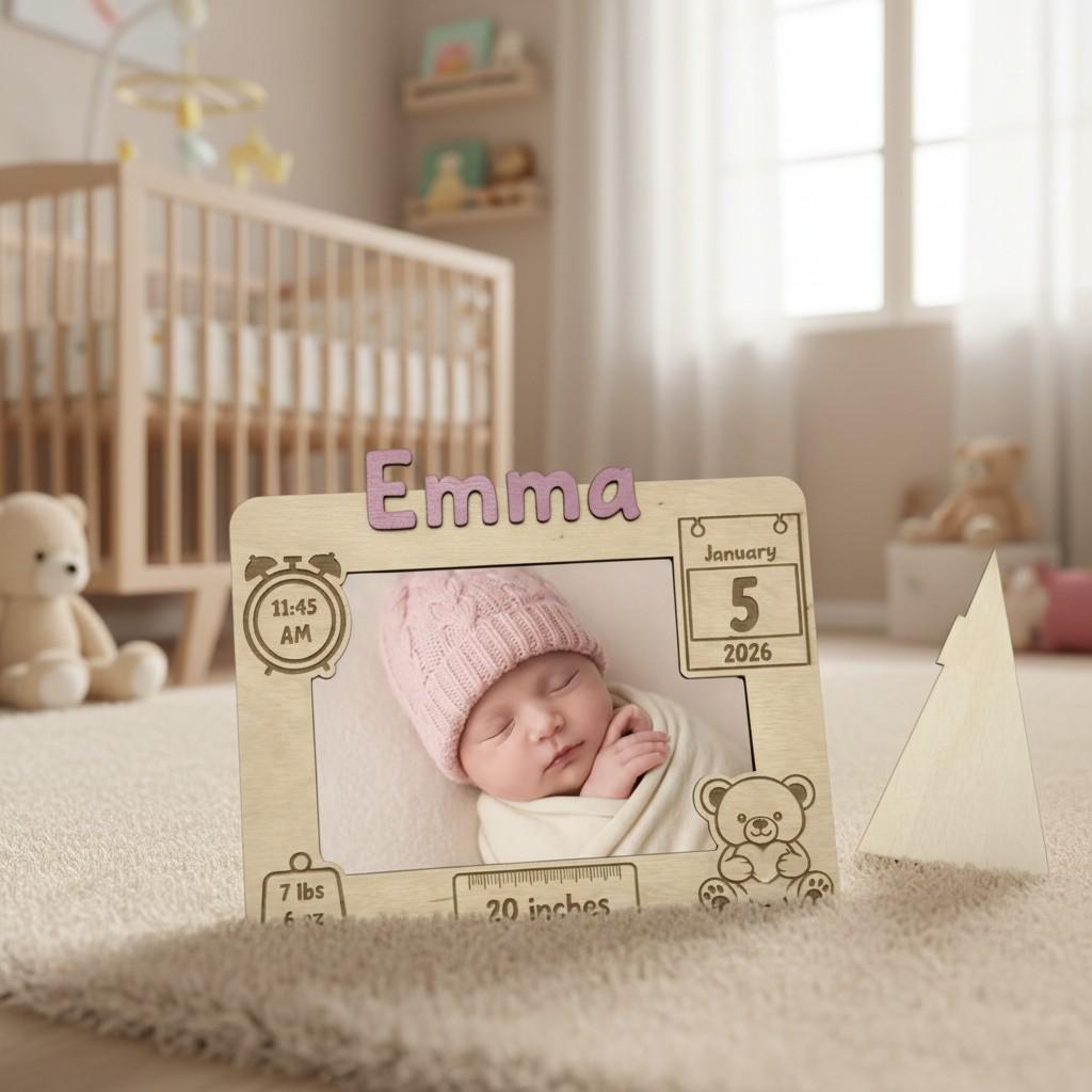 Personalized Baby Birth Stats Photo Frame - Custom Newborn Announcement Keepsake