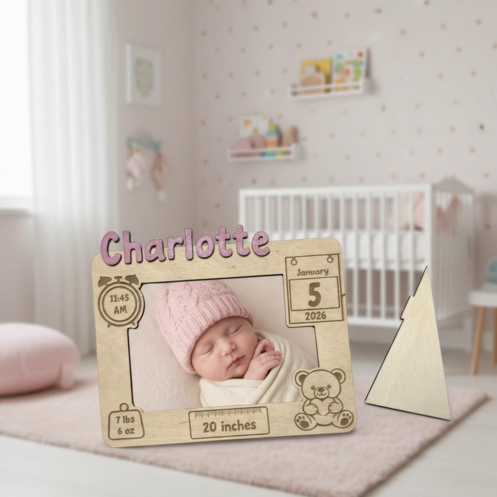 Personalized Baby Birth Stats Photo Frame - Custom Newborn Announcement Keepsake