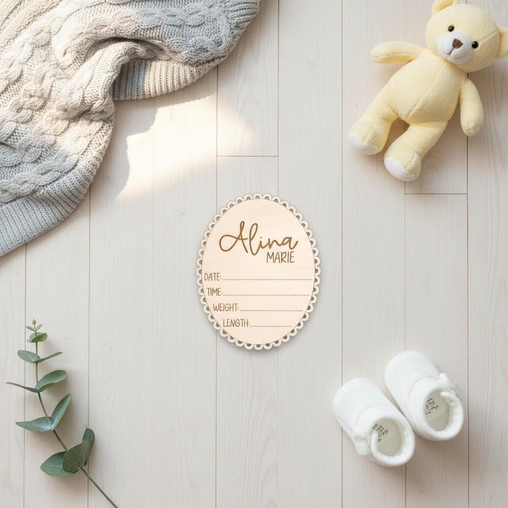 Personalized Baby Wooden Birth Stat Sign - Custom Newborn Announcement Keepsake