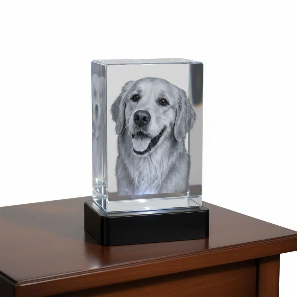 Custom 3D Crystal Photo Portrait Keepsake | Personalized K9 Engraved Keepsake (50x50x80mm)