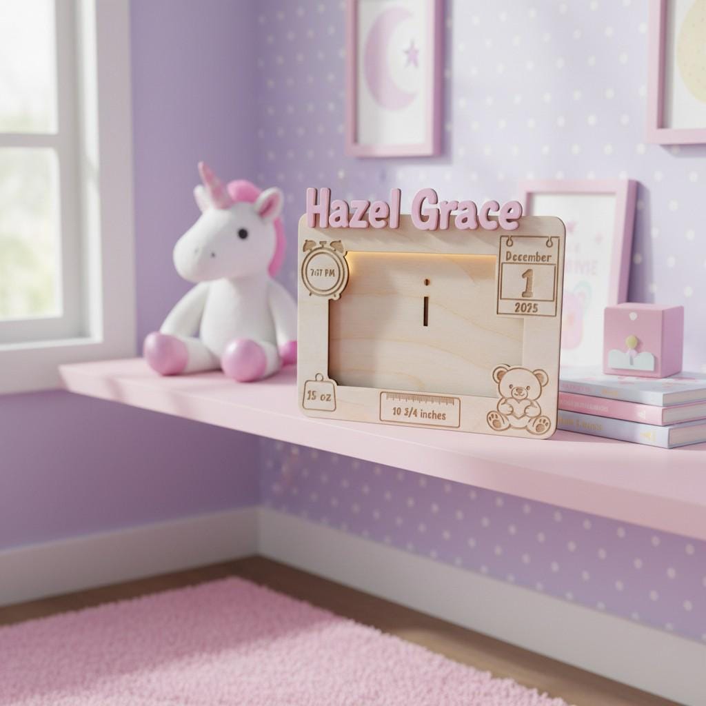 Personalized Baby Birth Stats Photo Frame - Custom Newborn Announcement Keepsake