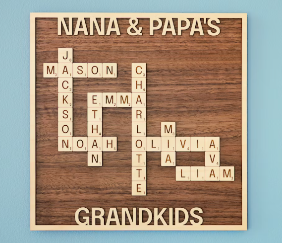 Personalized Family Names Crossword Sign – Custom Scrabble Style Wood Wall Art